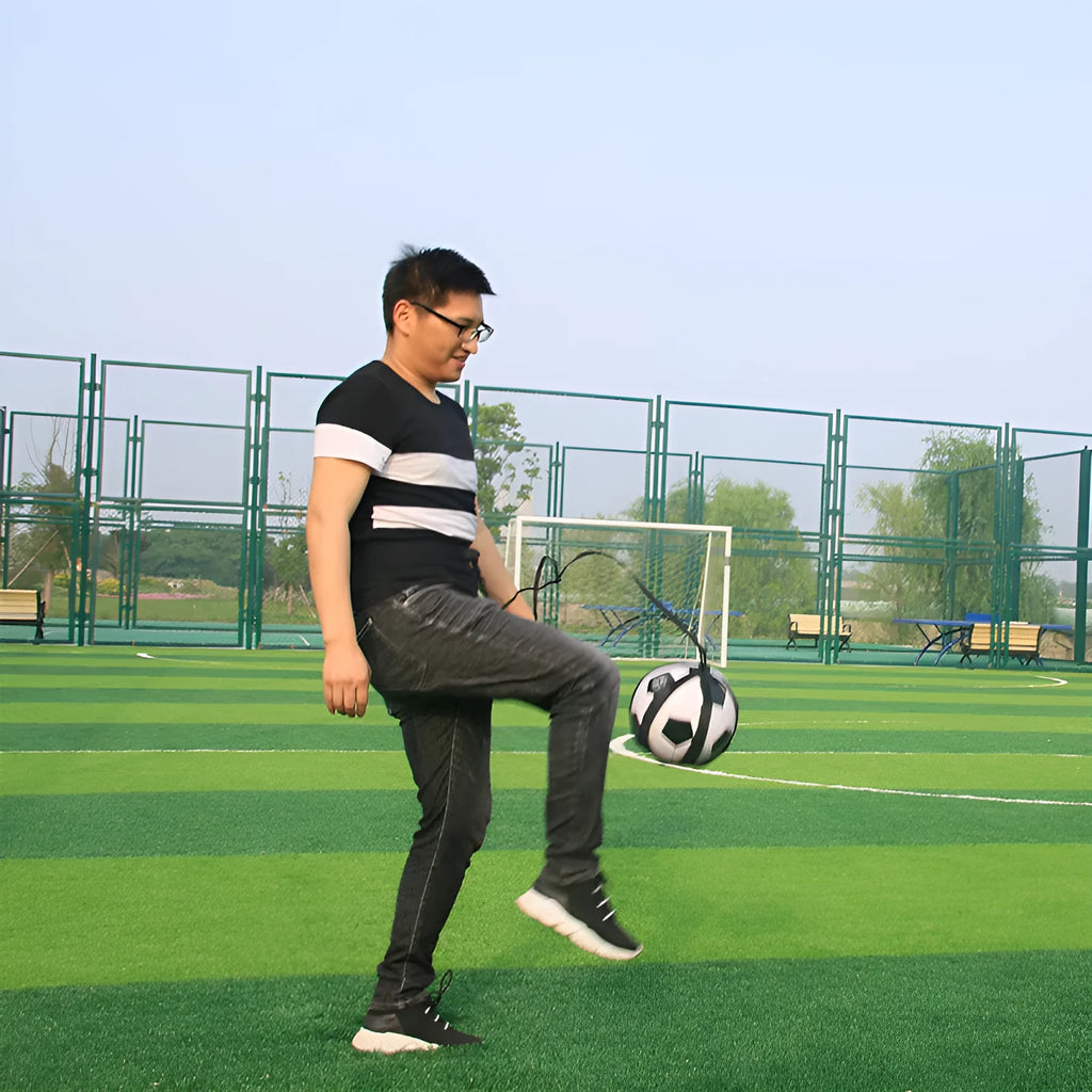 Black football juggling belt with rotating mechanism for training, 2 metre length