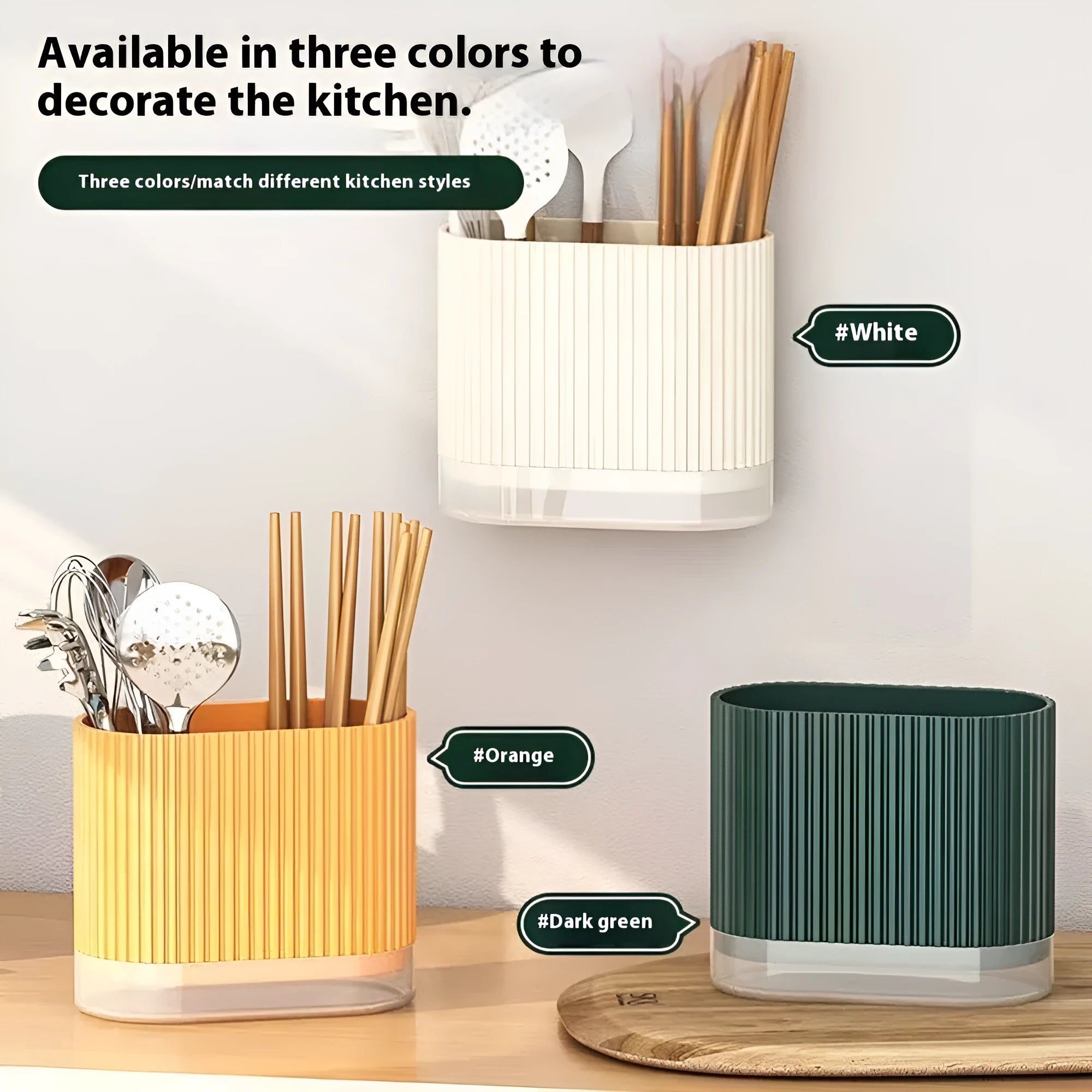 Cross-ventilation chopsticks holder with wall-mounting cage for kitchen utensil organisation in plastic construction