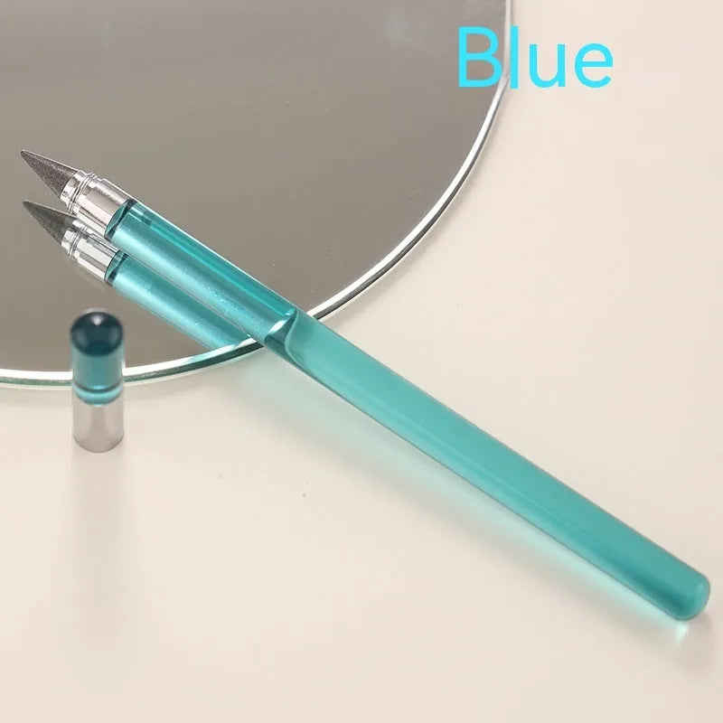 Transparent acrylic eternal pencil with alloy writing nib showing coloured graphite refill inside