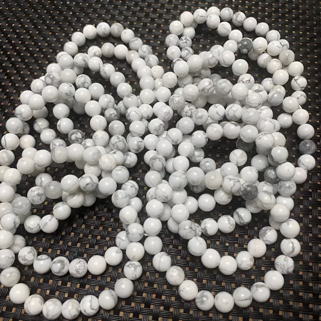 Natural white turquoise single circle bracelet with 8mm beads on a white background