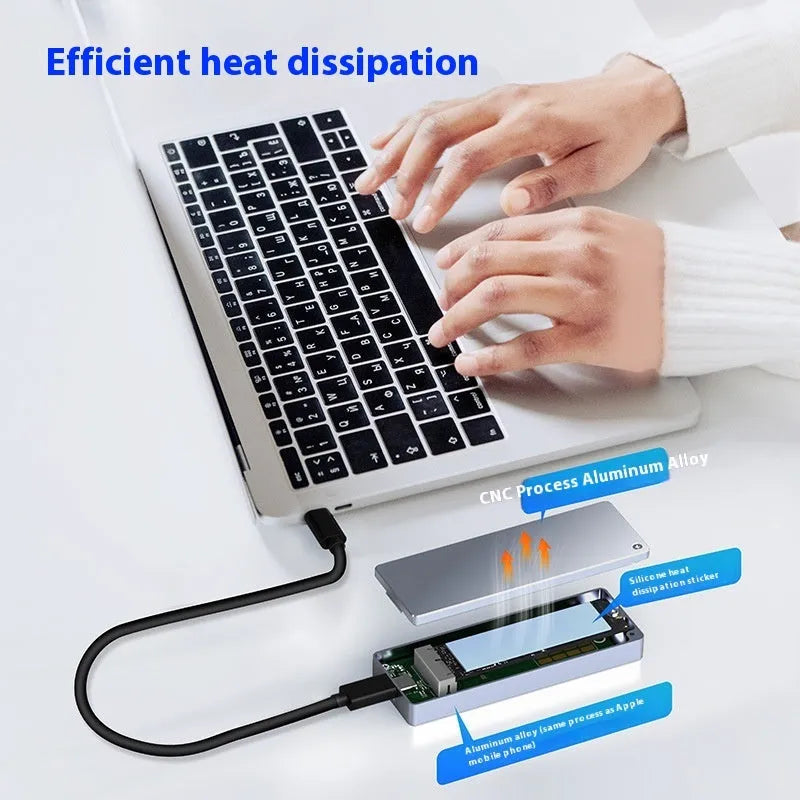 USB C M.2 solid state hard drive enclosure with aluminum alloy construction and installation accessories