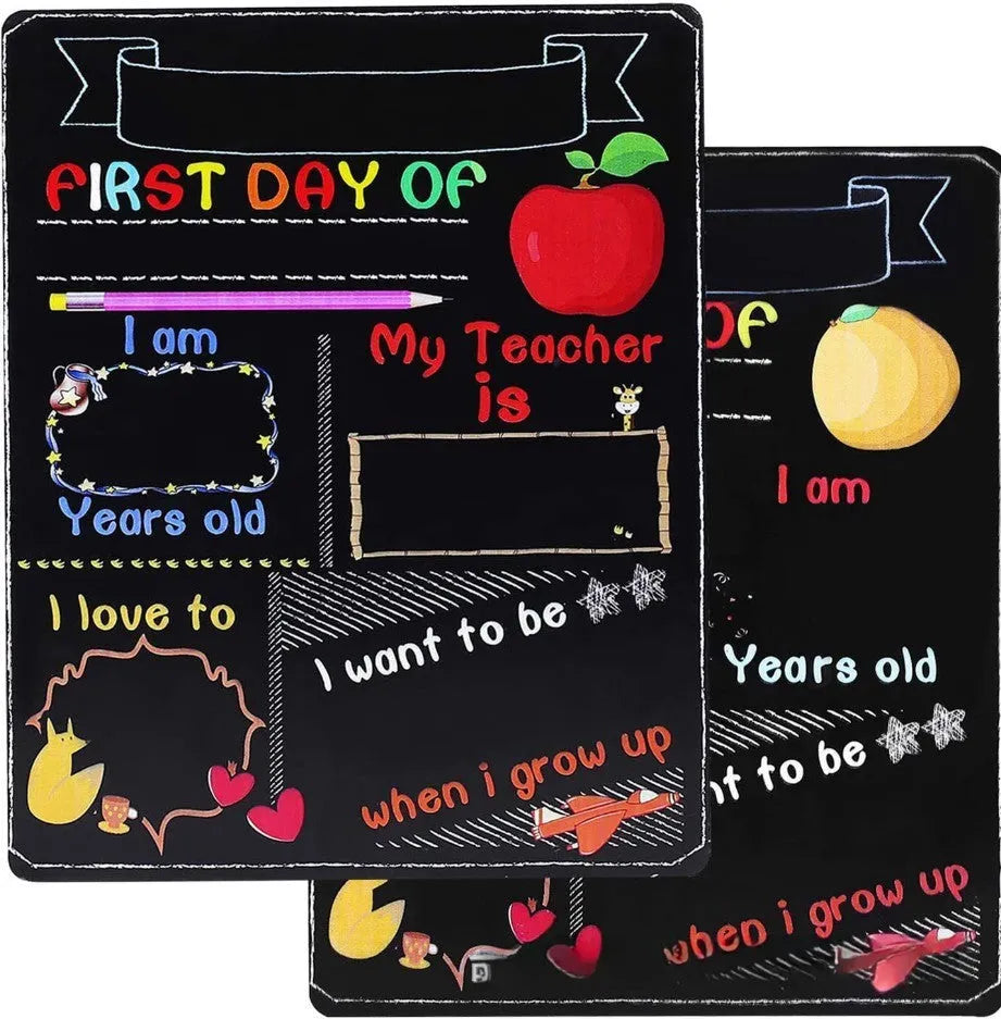 Wooden first day of school blackboard ornament, modern style, 25.5cm by 30cm.