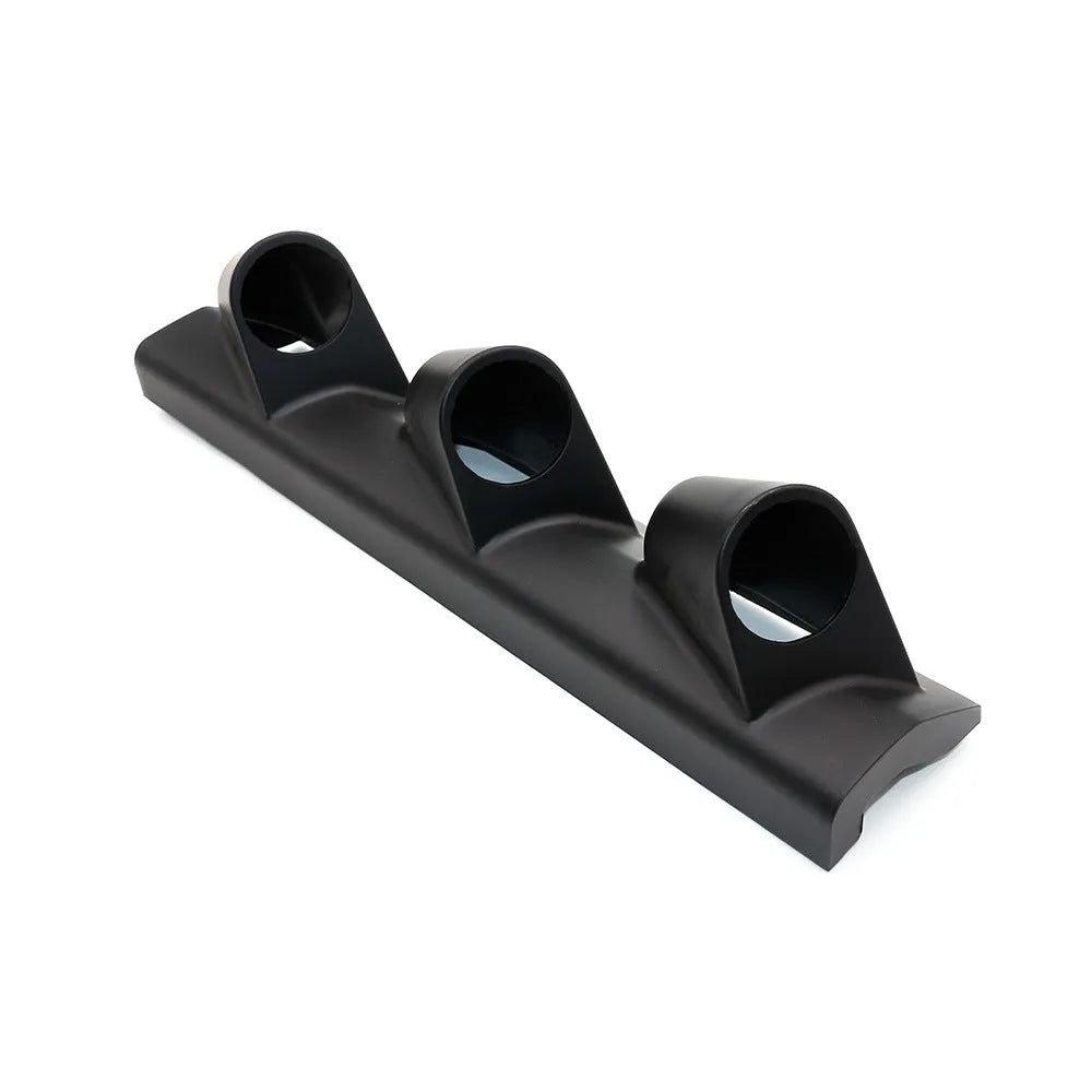 Black ABS instrument mounting bracket for 52mm gauges with three-hole right-drive pattern