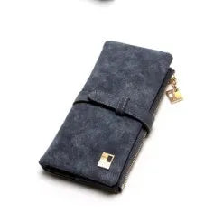 Korean-style retro matte Pu leather long wallet with two-fold draw design and zip closure