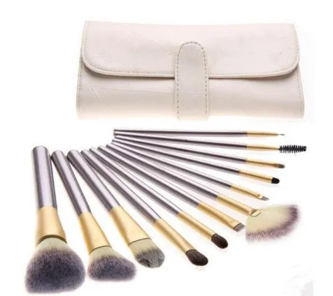 Persian makeup brush set with rice white bristles and champagne coloured handles without logos
