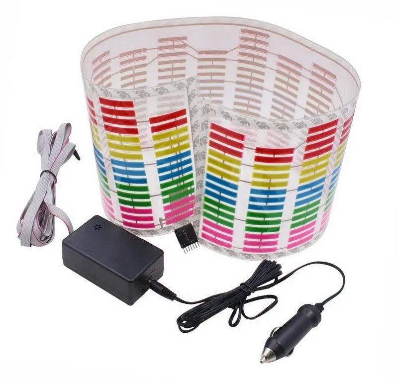 Car interior voice-controlled rhythm light displaying one of its 16 electroluminescent patterns on a 90 by 25 cm panel.