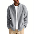 Men's loose-fit cardigan sweater coat in chemical fibre blend available in beige, black, gray, green, and navy blue