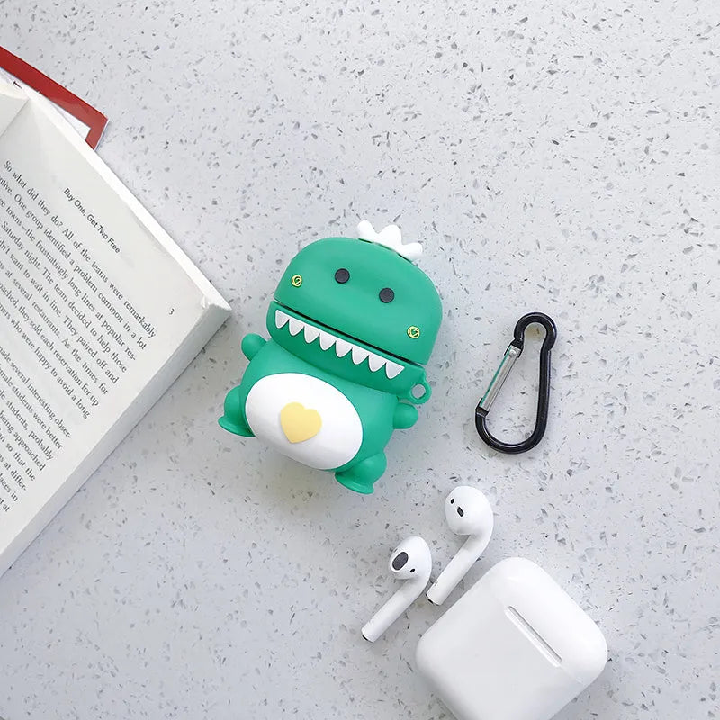 Silicone AirPods case cover with cartoon animal design in multiple colour options