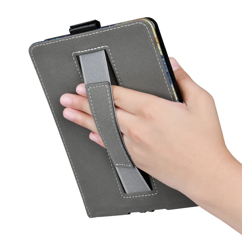 Kindle protective case with bracket handle in TPU material showing embossed design options