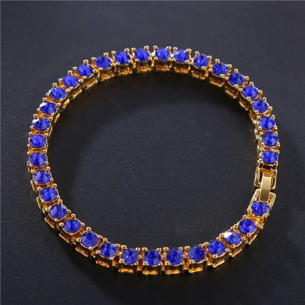 Men's geometric hip hop bracelet with single row rhinestones and zirconia tennis charm