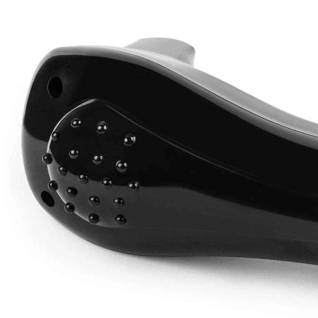 Black women's electric body shaver with folding hair back compartment for battery-powered hair removal