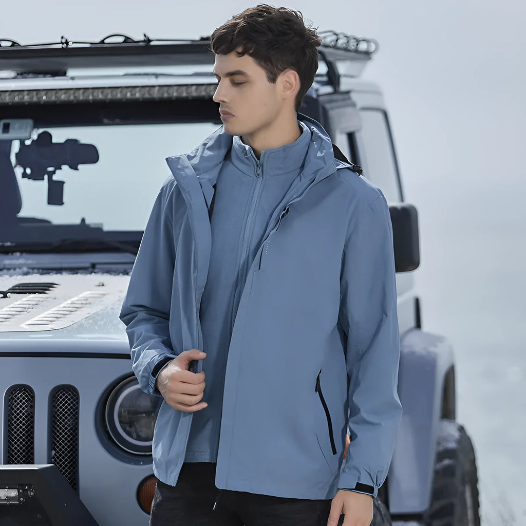 Men's waterproof mountaineering suit jacket with removable lining in fluorescent colours for outdoor activities