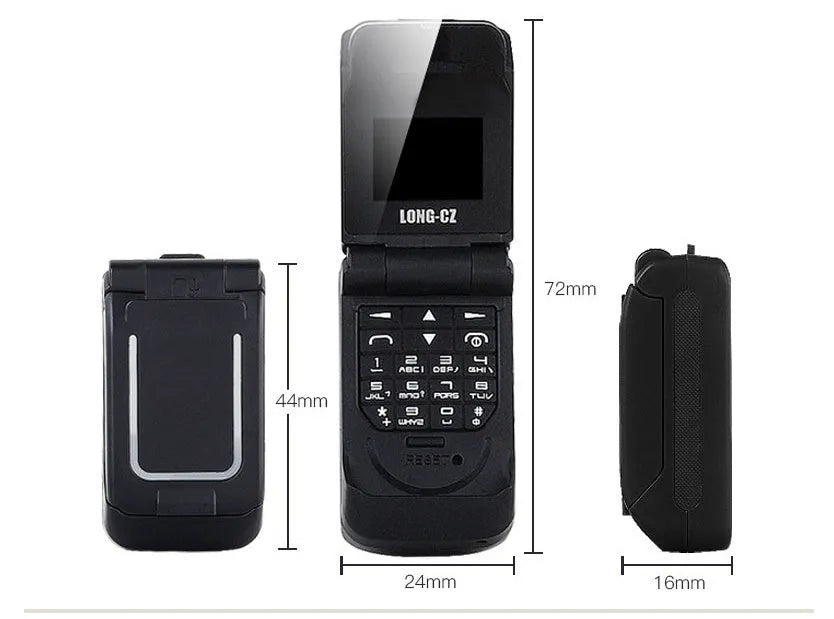 Mini flip phone in six colour options with flip cover design and small screen