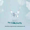Silver butterfly necklace with adjustable O-ring chain showing ice rain butterfly pendant on S925 silver