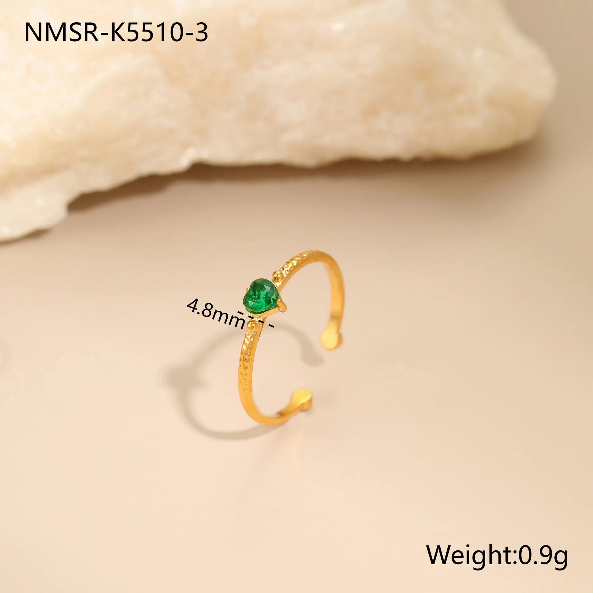 Open ended stainless steel ring with geometric setting and inlaid zircon love heart design in adjustable free size