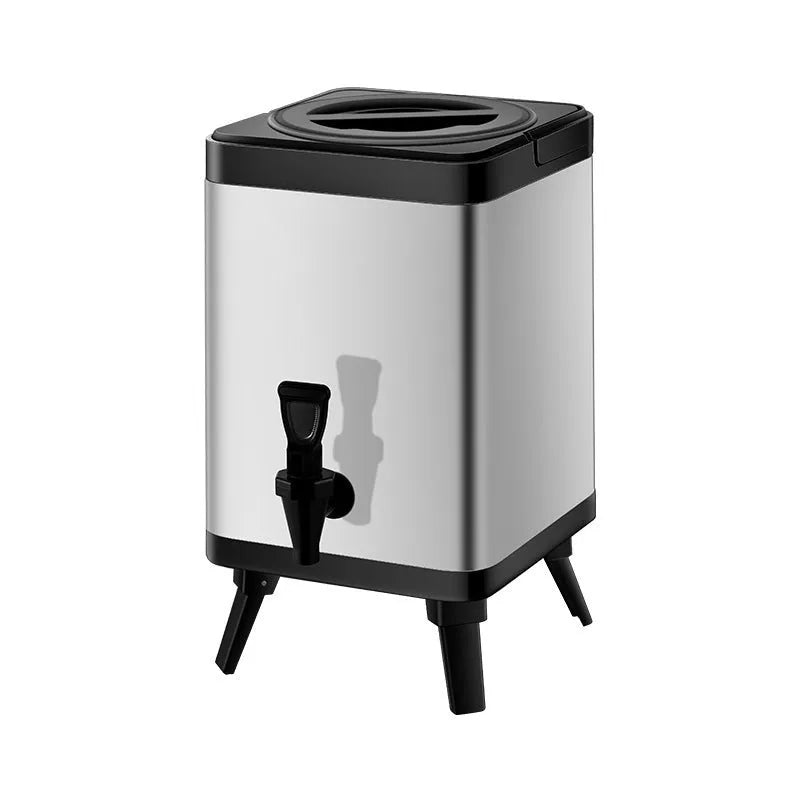 Stainless steel 8 litre milk tea bucket with square lock design in silver colour