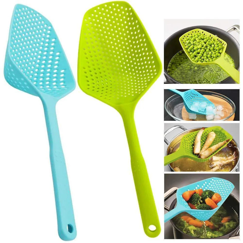 Large nylon strainer colander spoon with 1.90mm thickness in black colour for kitchen cooking and frying