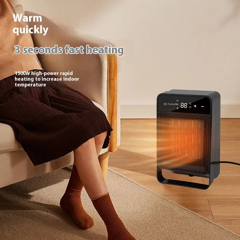 Desktop electric heater with touch screen display and remote control in black or white colour