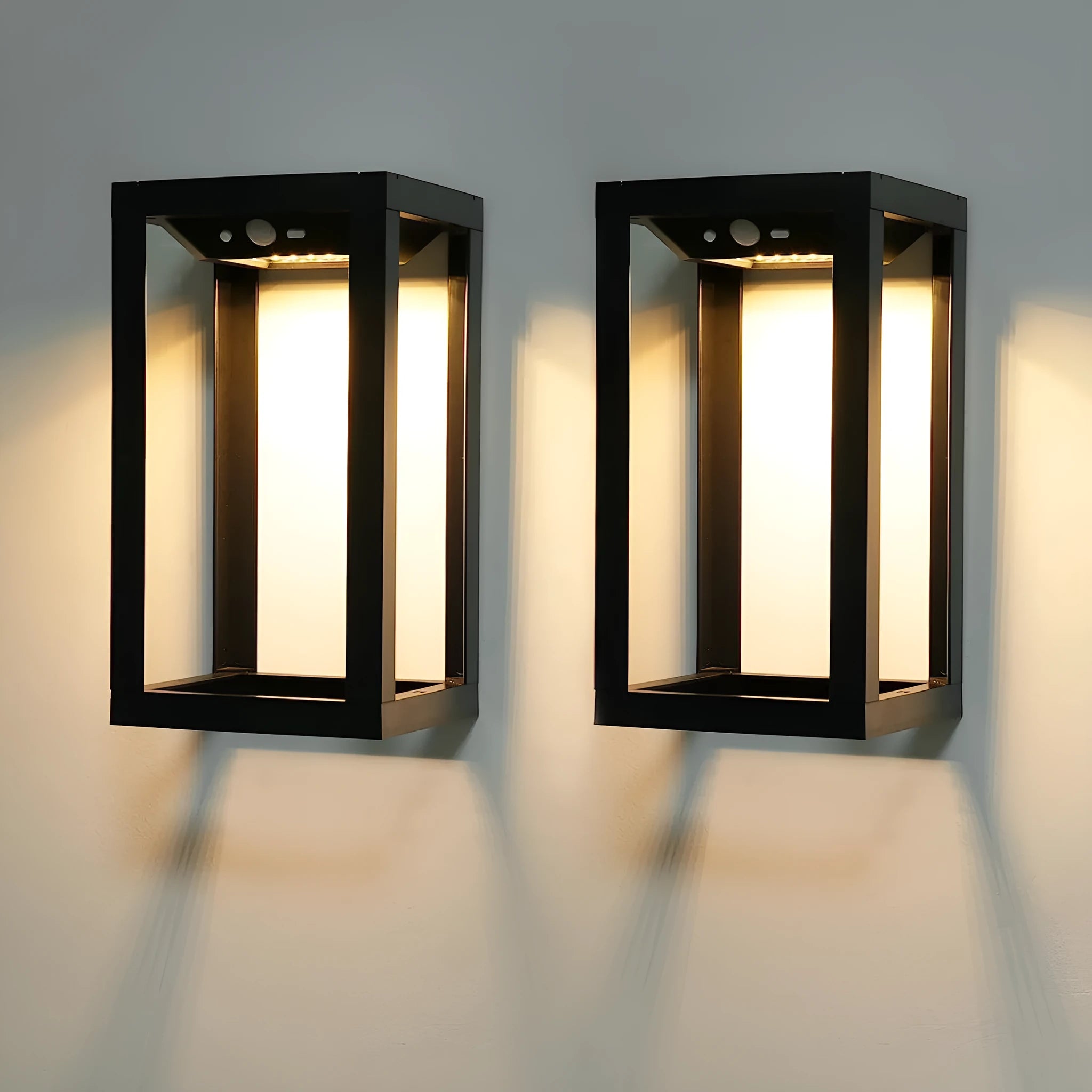 Modern solar powered outdoor wall lamp with IP65 waterproof rating for garden courtyard use
