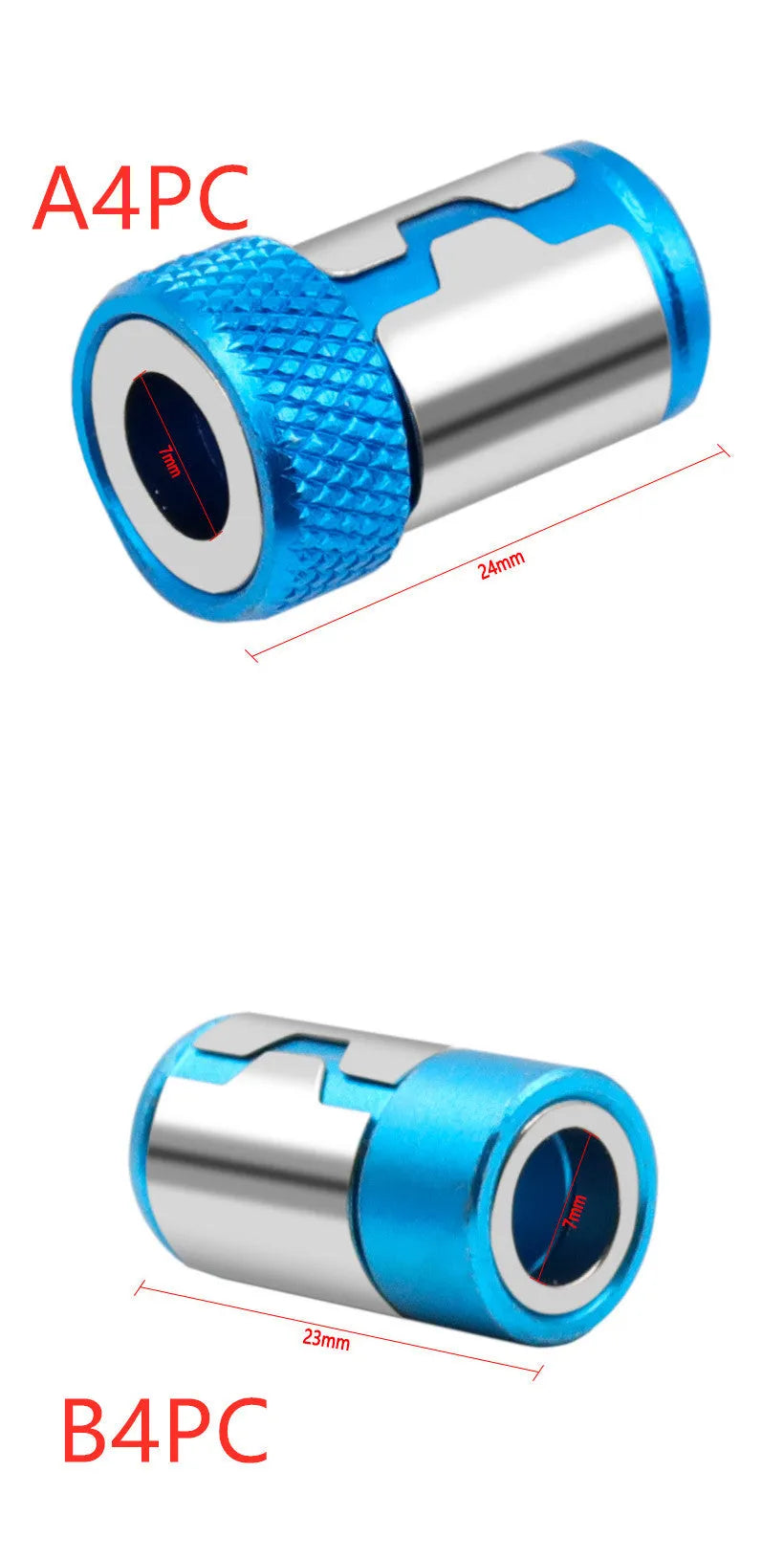 Light blue screwdriver bit with magnetic ring, slotted head type, high carbon steel construction