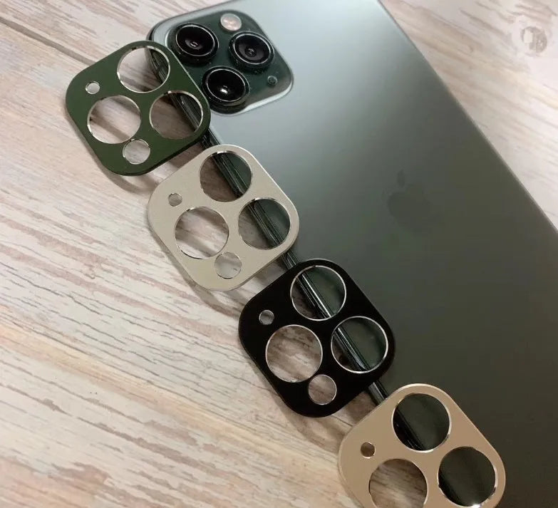 Metal lens protection ring for iPhone 11 and iPhone 11 Pro in assorted colours.