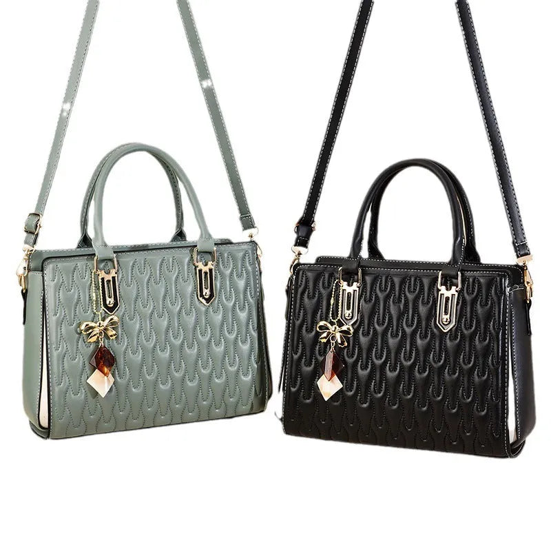 Women's large polyester shoulder messenger bag in street-trend style with pocket sandwich design