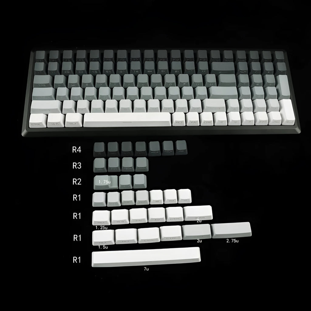 Dual colour gradient PBT dip dyed positive engraved transparent OEM keycaps for mechanical keyboards