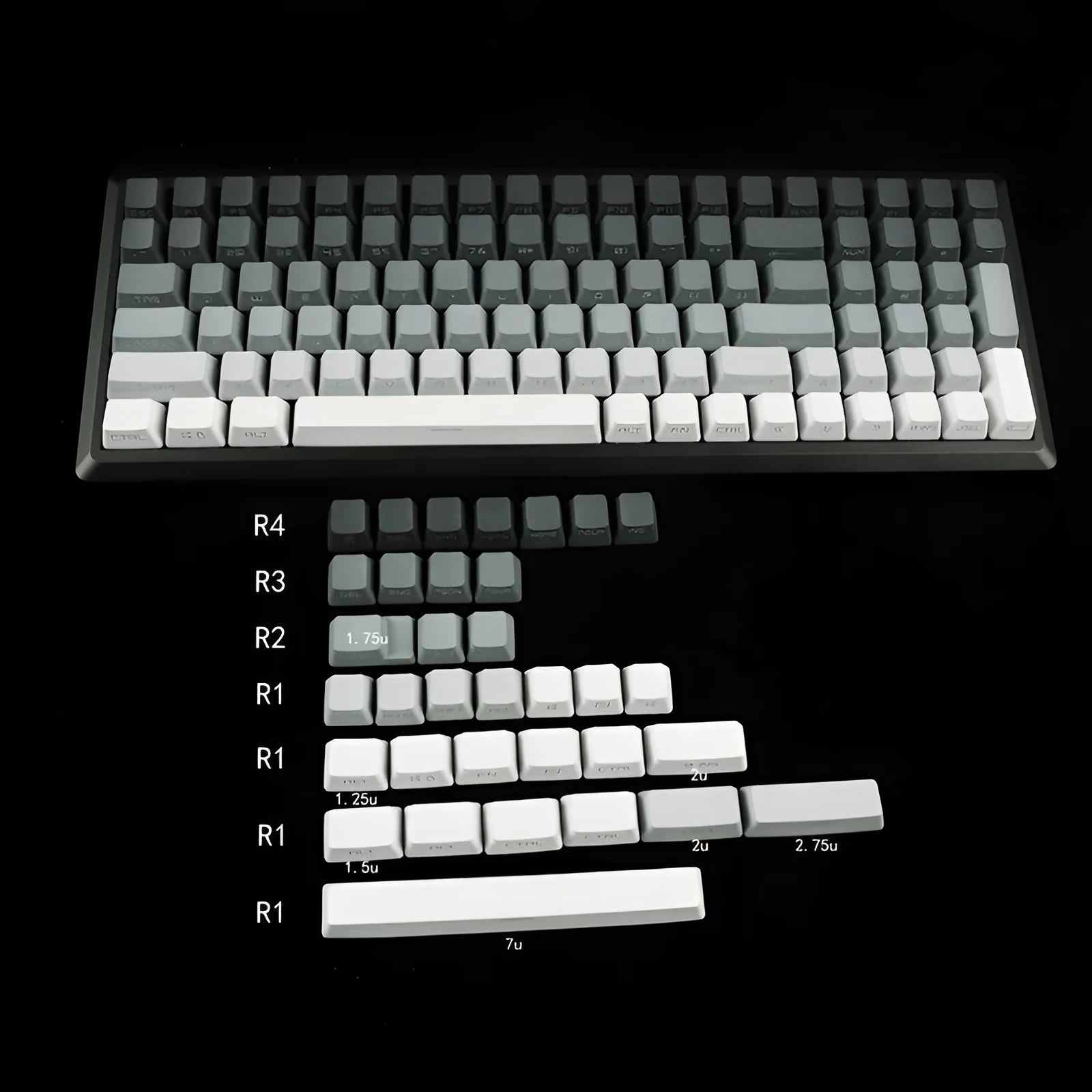 Dual colour gradient PBT dip dyed positive engraved transparent OEM keycaps for mechanical keyboards