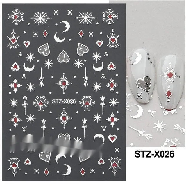Black and silver strip cartoon nail art stickers on plastic patch