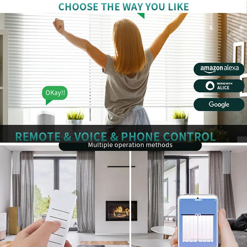 Smart electric curtain with rechargeable lithium battery, aluminium track, remote control and motor