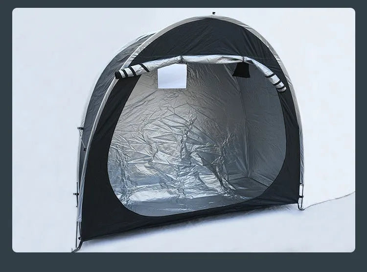 Black outdoor bicycle storage tent measuring 185cm with space for 2-3 bikes