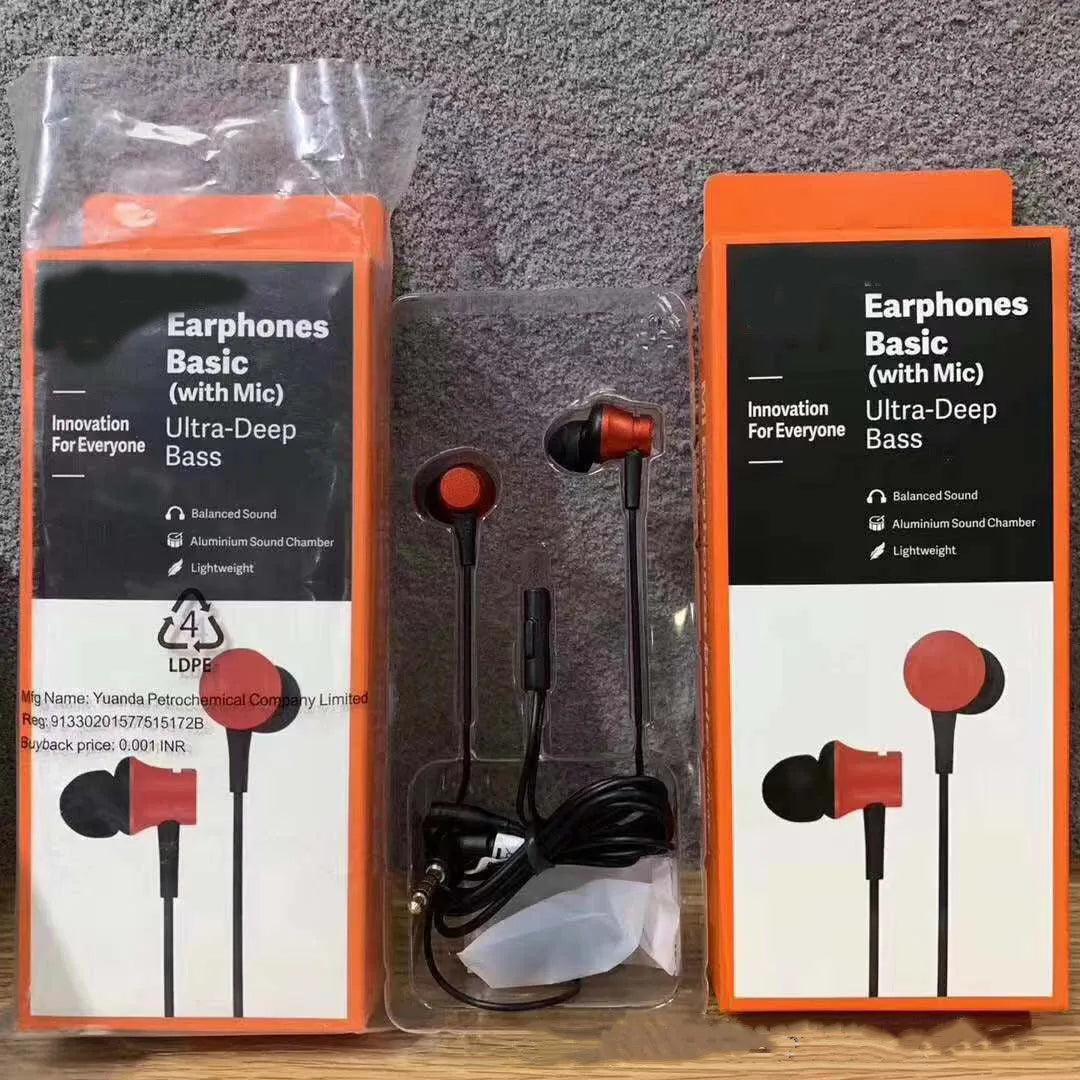 Wired piston in-ear headphones with 3.5mm connector in black, blue and red colour options