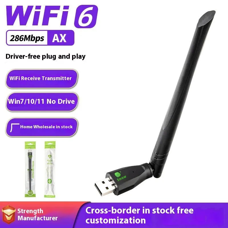 Black WiFi 6 USB wireless network card adapter for desktop and laptop computers