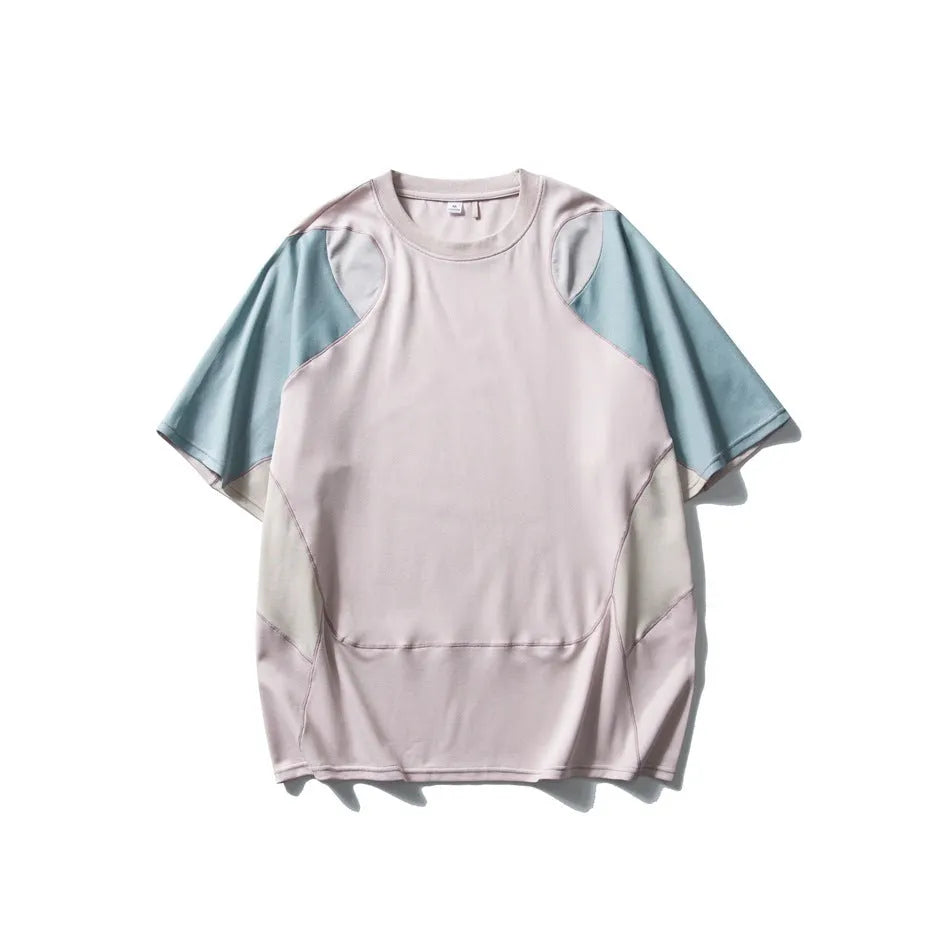 Men's patchwork contrast colour t-shirt with raglan sleeves in loose fit design