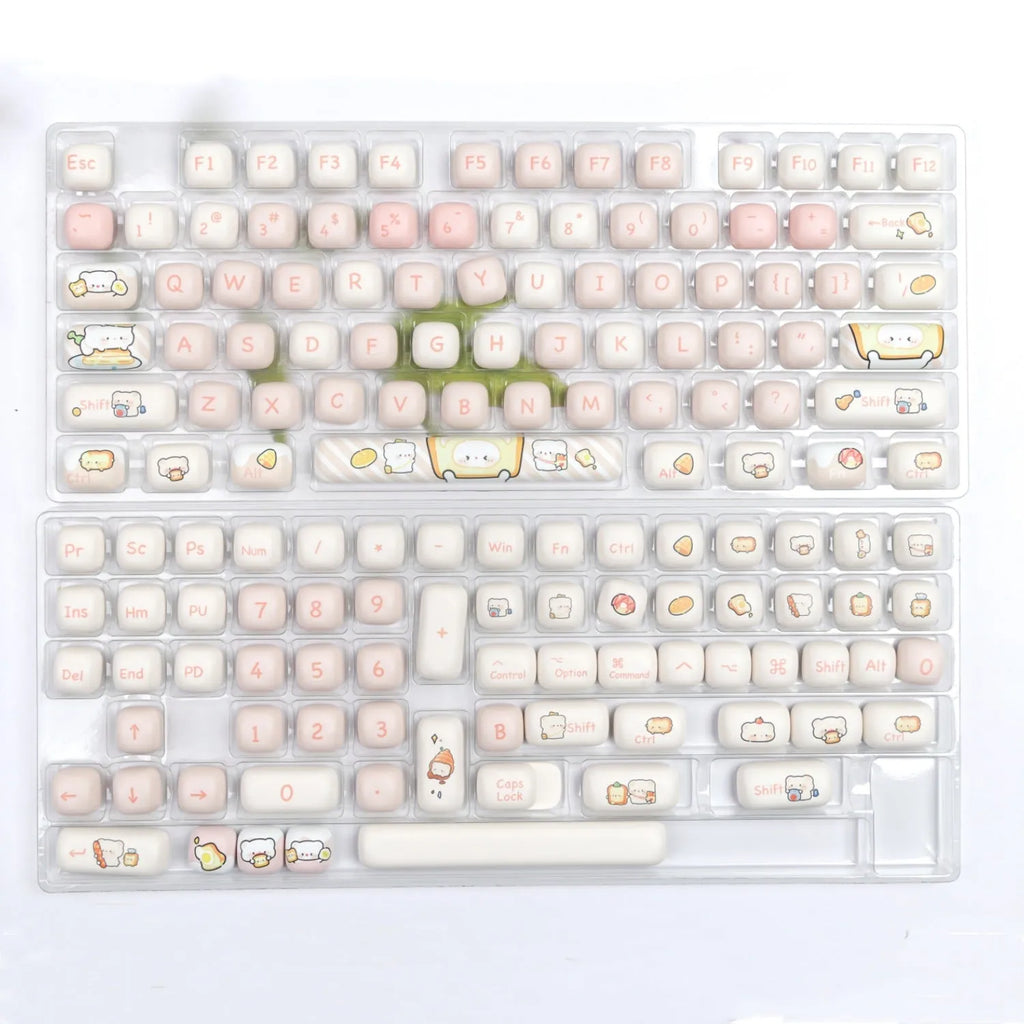 MOG Steamed Bread full set of PBT keycaps for mechanical keyboards, showing colourful sublimated bear design on keycaps.