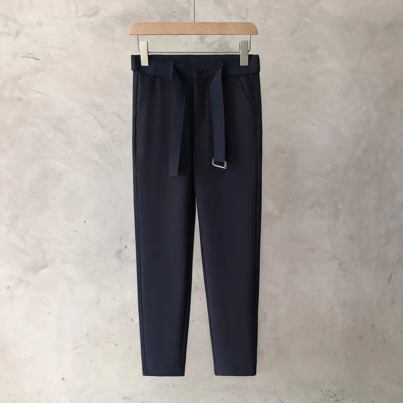 Boys slim straight wool trousers in tapered cut with straight leg opening