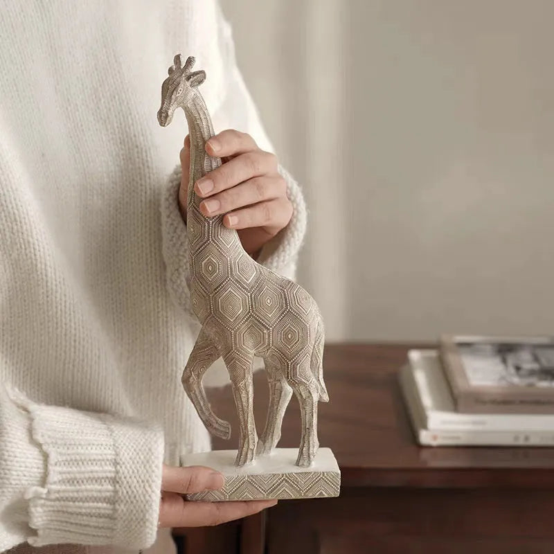 Wood colour resin giraffe ornament with European style design, 30.5 cm tall