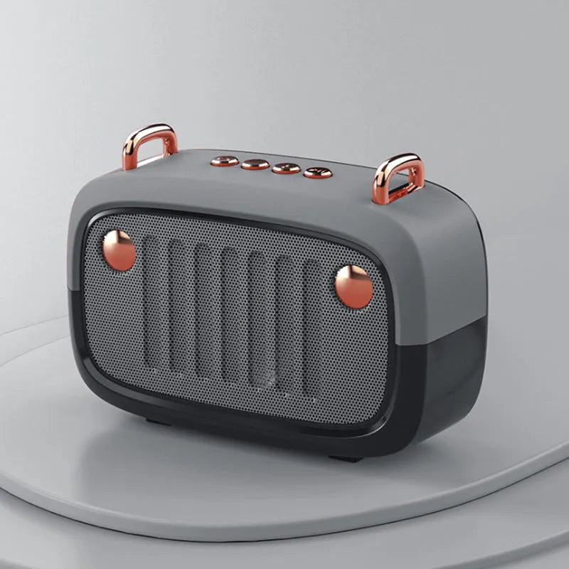 Portable mini speaker with subwoofer card design in multiple colours showing compact dimensions
