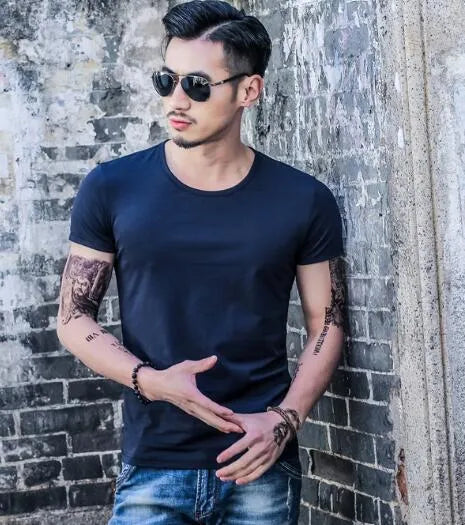 Men's lightweight bamboo fibre t-shirt in various colours on a hanger