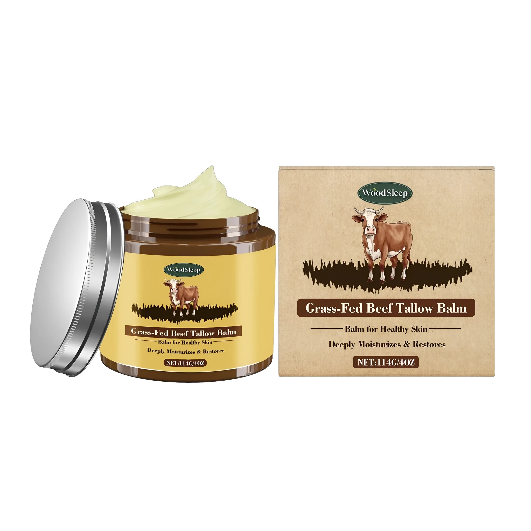 114g jar of Cow Fat Skin Care Cream with tallow, honey, glycerin and olive oil for moisturising
