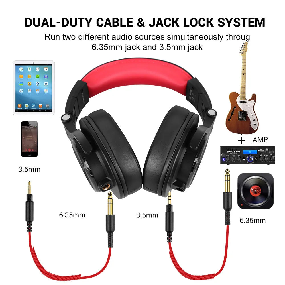 OneOdio over-ear studio headphones with 40mm drivers in black and red colour options
