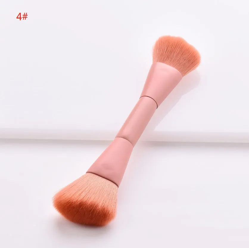 10-piece wooden handle makeup brush set with nylon bristles in a storage case.