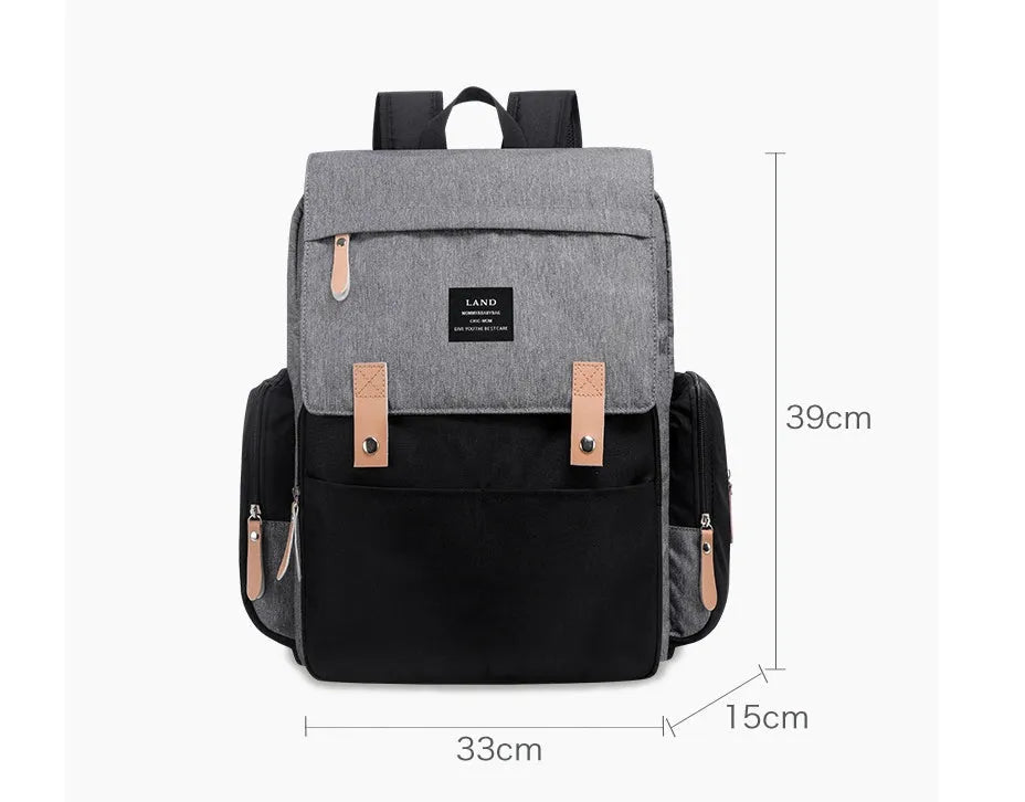 LAND Mommy large oxford cloth diaper backpack with changing mat in grey colour