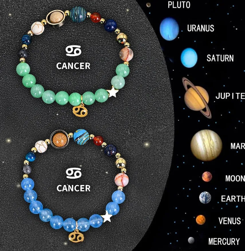 Natural stone beaded bracelets for twelve zodiac signs with adjustable thread closures