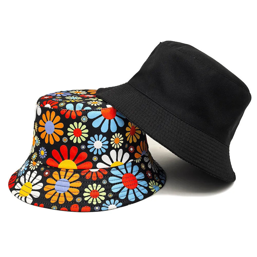 Floral pattern dome crown bucket sun hat in polyester fabric