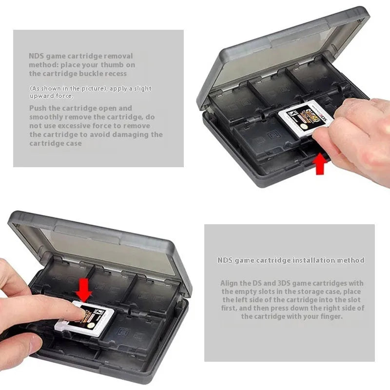NDS and 3DS game card storage box with multiple cartridge slots in PP plastic