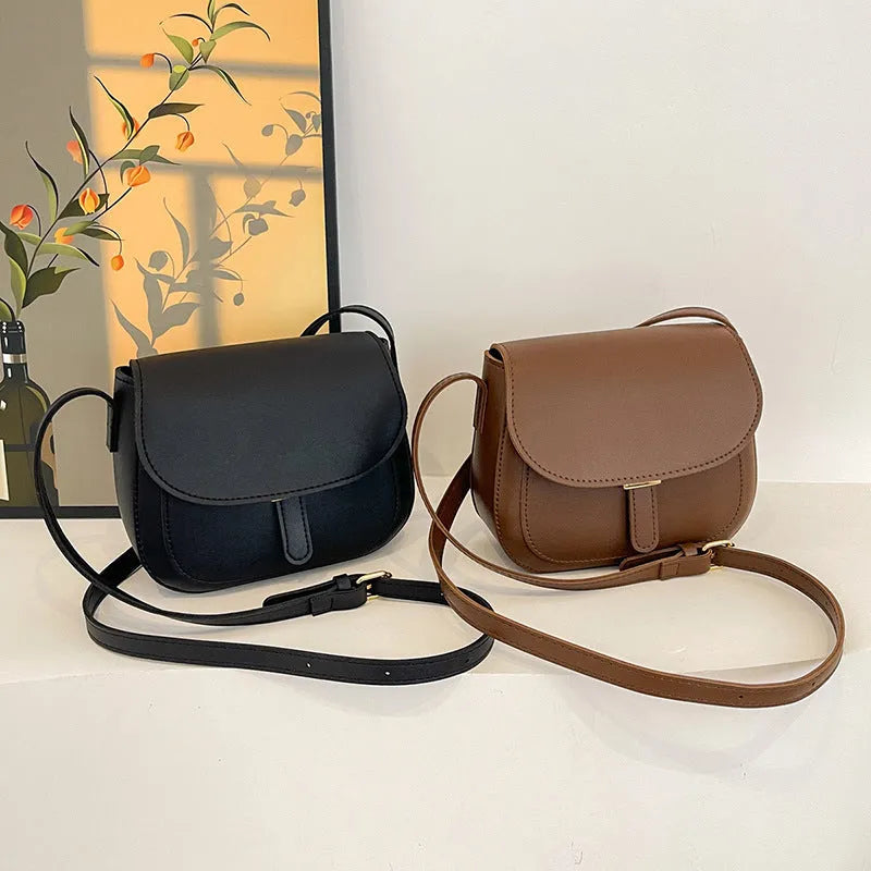 Women's small square PU crossbody bag in brown, horizontal shape, urban simplicity style