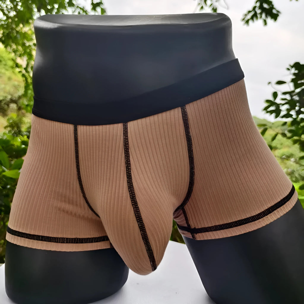Men's solid colour breathable boxers in army green, shown flat.