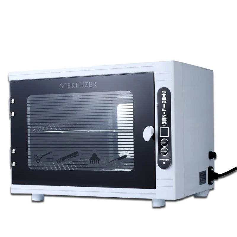 Small silver UV steriliser unit for salon professional use with stainless steel interior