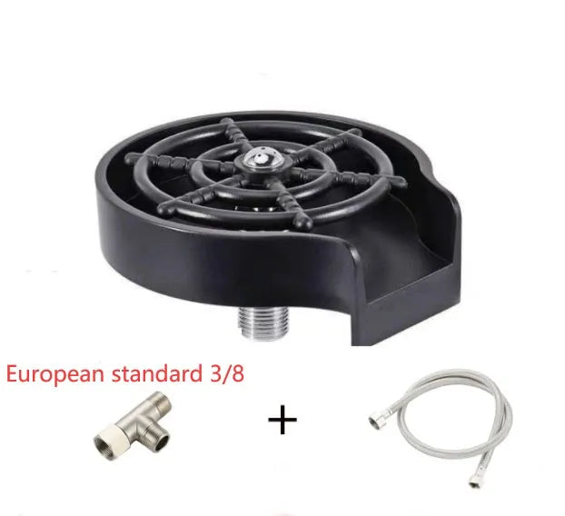 Black stainless steel high-pressure glass washer with ABS base and copper hose connector